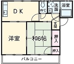 エスポワールフジD 2DKの間取図画像