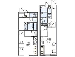 レオパレスイーストI 2階1Kの間取り