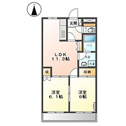 エスポアールK 2LDKの間取図画像