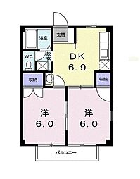 美恵乃ハイム1 2DKの間取図画像