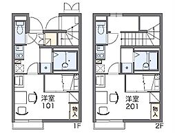 レオパレス八ヶ崎 2階1Kの間取り