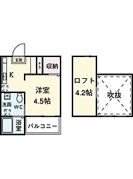 グローレ道徳 2階1Kの間取り