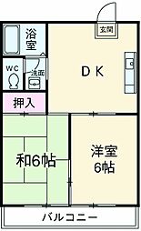 ロキシーパンセ中浦和 3階2DKの間取り