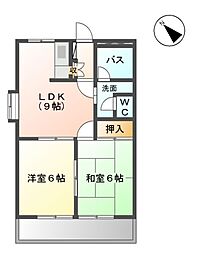 JR香椎線 奈多駅 徒歩8分の賃貸アパート 2階2DKの間取り