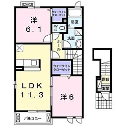 ウエスト　Ｍ 2階2LDKの間取り