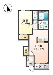 ディアコート 1階1LDKの間取り