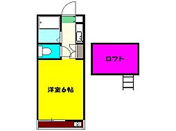 第3シャンポール 1階ワンルームの間取り