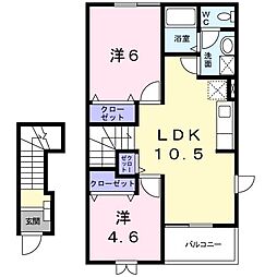 カーサコモド 2階2LDKの間取り