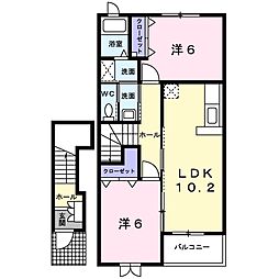 JR常磐線 水戸駅 バス20分 六番池団地前下車 徒歩6分の賃貸アパート 2階2LDKの間取り