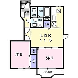 ヒルズV 1階2LDKの間取り