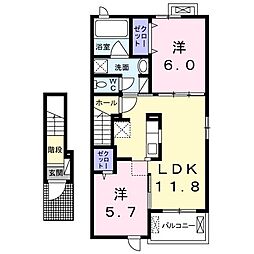 レジデンス　リオ　III 2階2LDKの間取り