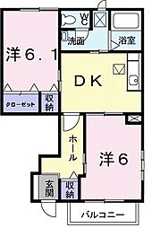 レジデンスさくら台Ａ 1階2DKの間取り