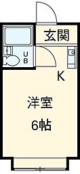東急東横線 元住吉駅 徒歩13分の賃貸アパート 1階ワンルームの間取り