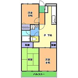 JR中央線 武蔵境駅 バス10分 第二小学校前停下車 徒歩1分の賃貸マンション 2階3DKの間取り