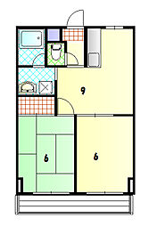 芙蓉館 3階2DKの間取り