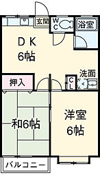 メゾン柊II 2階2DKの間取り