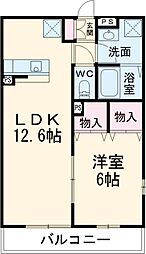 JR埼京線 与野本町駅 徒歩13分の賃貸アパート 1階1LDKの間取り