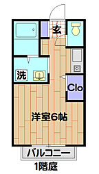 アーバンヒルズ 2階1Kの間取り