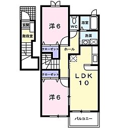 JR常磐線 水戸駅 バス20分 平須団地入口下車 徒歩4分の賃貸アパート 2階2LDKの間取り