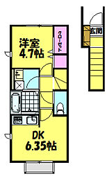 ハイムパインII 2階1DKの間取り