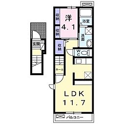 ウッド・ヴィレッジ 2階1LDKの間取り