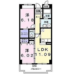 サン　フォレスト　ヴィラ 2階2LDKの間取り