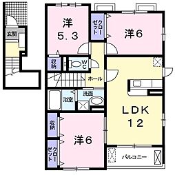 名鉄瀬戸線 大森・金城学院前駅 徒歩10分の賃貸アパート 2階3LDKの間取り