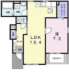 オー　ルージュＢ 1階1LDKの間取り