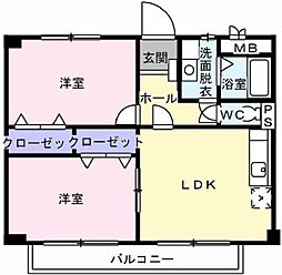 JR中央本線 春日井駅 徒歩23分の賃貸マンション 1階2LDKの間取り
