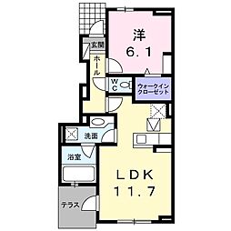 サニー　ガーデン 1階1LDKの間取り