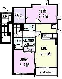 セントヒルズ・ドゥーエ2 2LDKの間取図画像