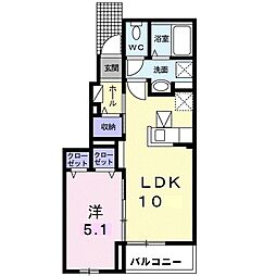 ピオスII 1階1LDKの間取り