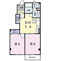 ネムスII 1階2DKの間取り