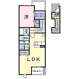 エトワールＭ　II棟 2階1LDKの間取り