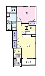 グランデ新田B 1LDKの間取図画像