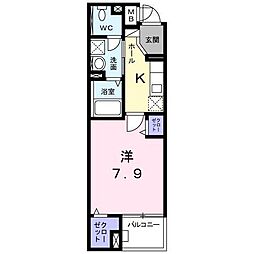 プランドール美鶴 1Kの間取図画像