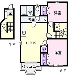 サン　エトワールI 2階2LDKの間取り