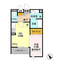 JR京浜東北・根岸線 川口駅 徒歩17分の賃貸アパート 3階1DKの間取り