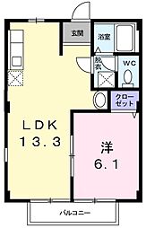 ロイヤルヒルズ 1階1LDKの間取り