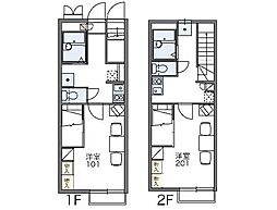 レオパレスサンアクエルド 1階1Kの間取り