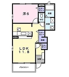 オータスヒルズ 1階1LDKの間取り