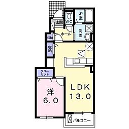 ニューリバーハウス 1階1LDKの間取り