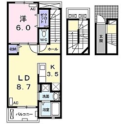 リジエール2 1LDKの間取図画像