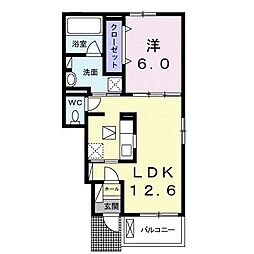JR常磐線 小木津駅 徒歩35分の賃貸アパート 1階1LDKの間取り