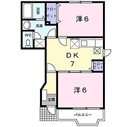 ポルト・リヴェールI 1階2DKの間取り