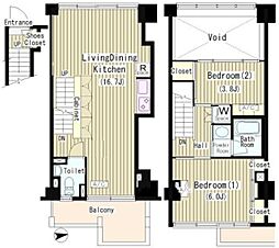 京王線 芦花公園駅 徒歩3分の賃貸マンション 5階2LDKの間取り