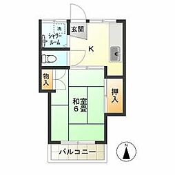 国領コーポＢ 1階1Kの間取り