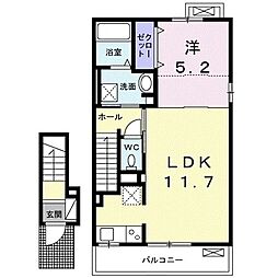 西武新宿線 西武柳沢駅 徒歩18分の賃貸アパート 2階1LDKの間取り