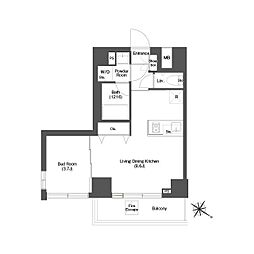 ディームス目黒行人坂 1LDKの間取図画像