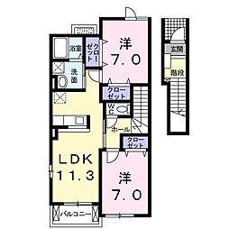 ジェントリーＢ 2階2LDKの間取り
